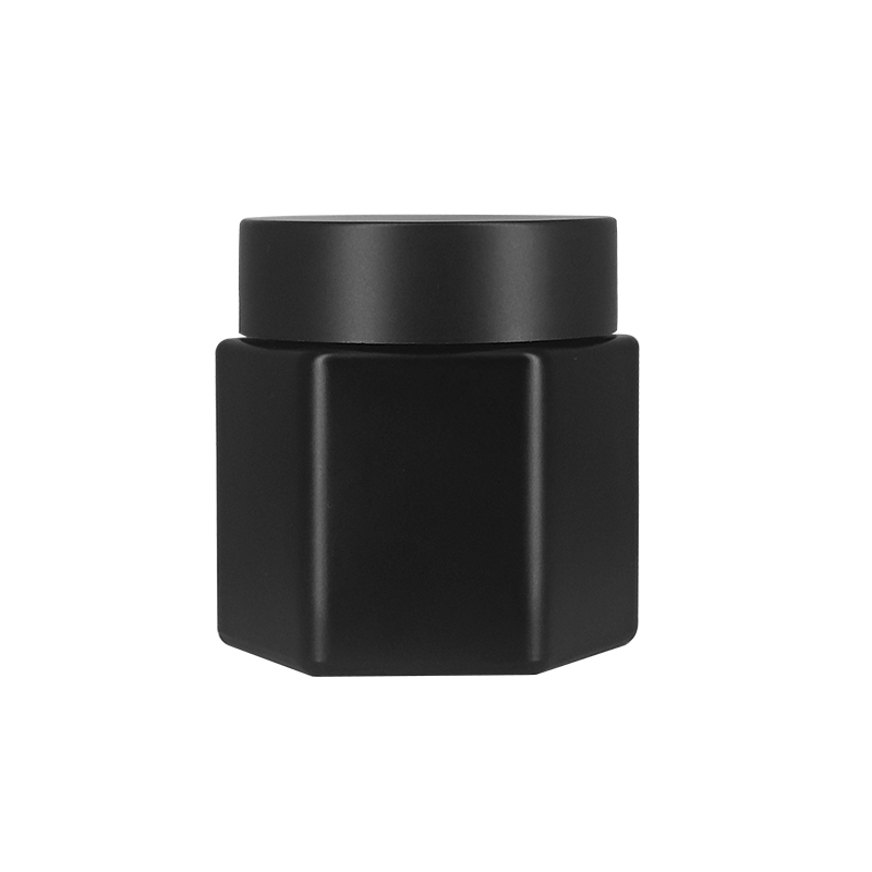 120ml/4oz-Unti-UV-Hexagonal-Matte-Black-Glass-Jar-with-Lid