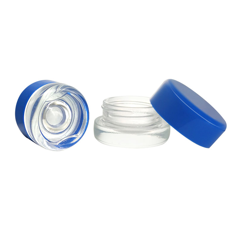 Custom 9g Thick Base Round Glass Container for Lip-Cream with Blue Lid