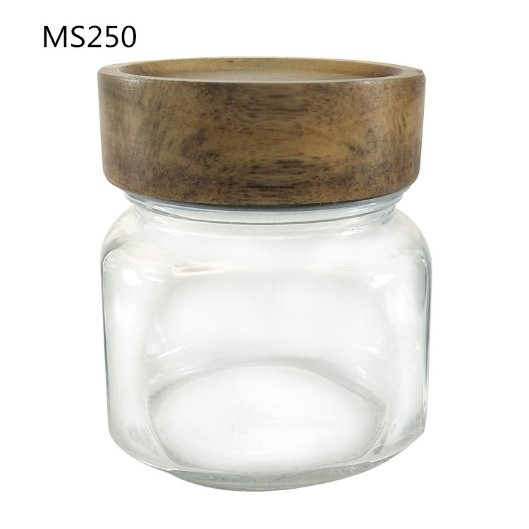 8OZ Square Glass Mason Jar for Coffee with Wooden Lid