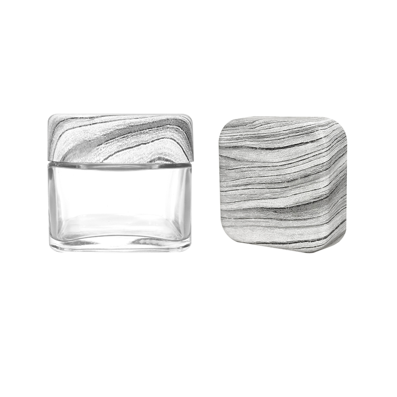 3OZ Square Glass Jar with Wood Printing CR Lid
