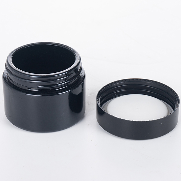 Cosmetic Packaging 50ml Black Glass Cream Jar with Black Plastic Lid