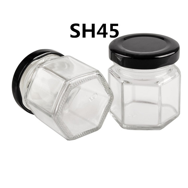 1.5OZ Hexagon Mini Glass Spice Jar with Lug Lid