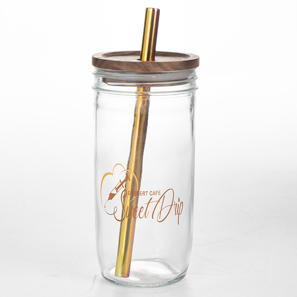 24OZ Wide Mouth Boba Tea Glass Tumbler with Bamboo Lid