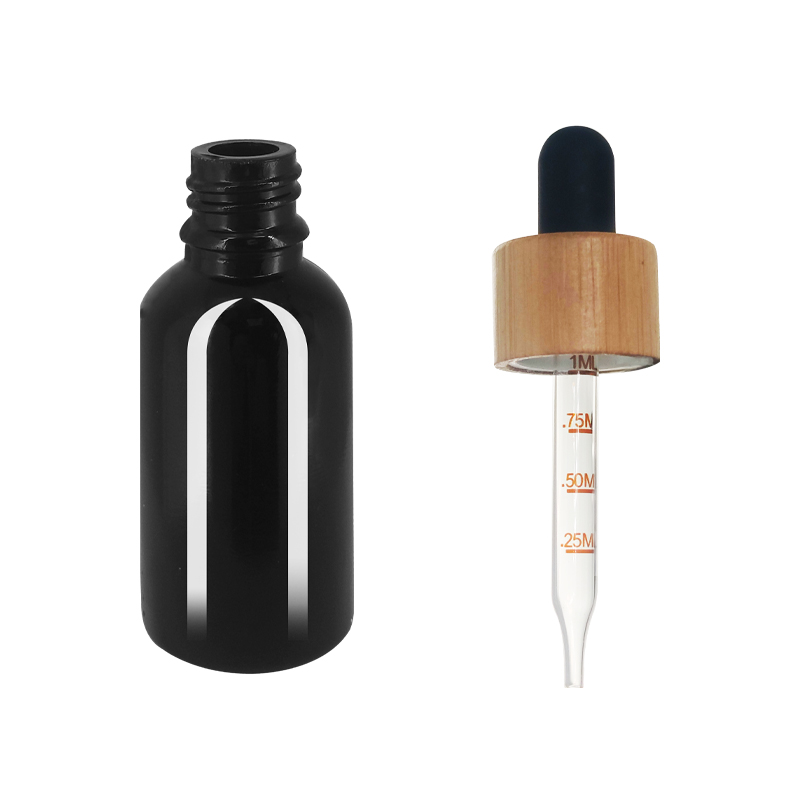 15ml Luxury Light Proof Black Dropper Bottle with Wooden Lid