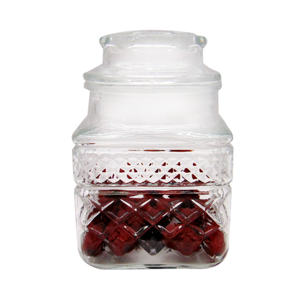 1L Antique Square Lidded Glass Canister Container Jar